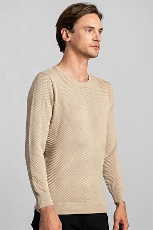 Tudors Slim Fit Dar Kesim Bisiklet Yaka Petek Desenli Erkek Kazak