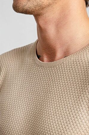 Tudors Slim Fit Dar Kesim Bisiklet Yaka Petek Desenli Erkek Kazak