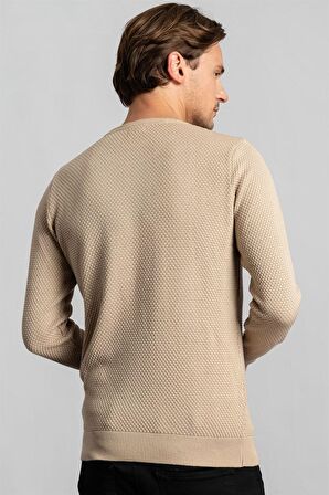 Tudors Slim Fit Dar Kesim Bisiklet Yaka Petek Desenli Erkek Kazak