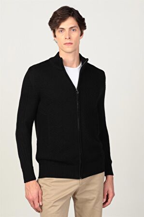 Tudors Slim Fit Dar Kesim Kendinden Desenli Erkek Hırka