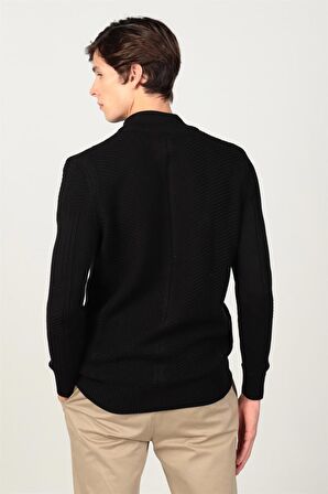Tudors Slim Fit Dar Kesim Kendinden Desenli Erkek Hırka