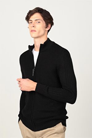 Tudors Slim Fit Dar Kesim Kendinden Desenli Erkek Hırka