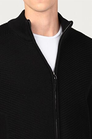 Tudors Slim Fit Dar Kesim Kendinden Desenli Erkek Hırka