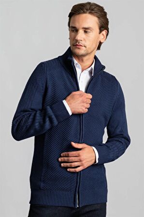 Tudors Slim Fit Dar Kesim Kendinden Desenli Erkek Hırka