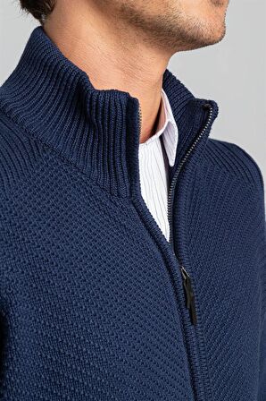 Tudors Slim Fit Dar Kesim Kendinden Desenli Erkek Hırka