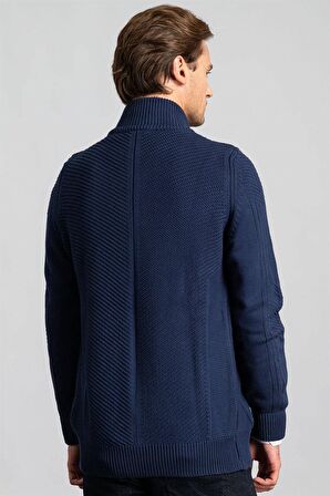 Tudors Slim Fit Dar Kesim Kendinden Desenli Erkek Hırka