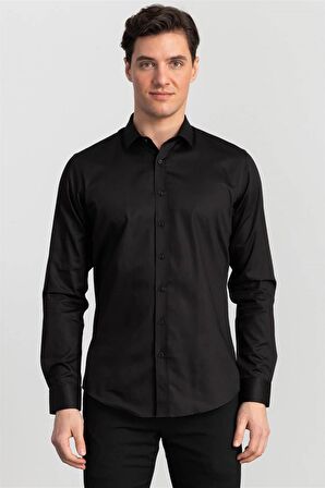 Tudors Slim Fit Dar Kesim Pamuk Saten, Erkek Gömlek