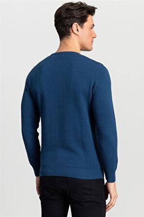Tudors Slim Fit Dar Kesim Bisiklet Yaka Petek Desenli Erkek Kazak