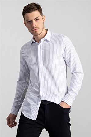 Tudors Slim Fit Dar Kesim Çizgili Oxford Spor Gömlek