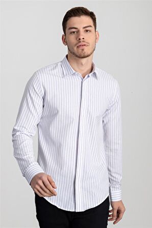 Tudors Slim Fit Dar Kesim Çizgili Oxford Spor Gömlek
