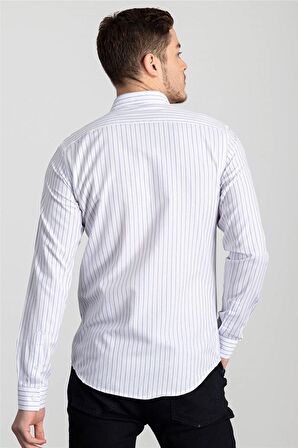 Tudors Slim Fit Dar Kesim Çizgili Oxford Spor Gömlek