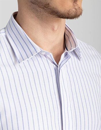 Tudors Slim Fit Dar Kesim Çizgili Oxford Spor Gömlek