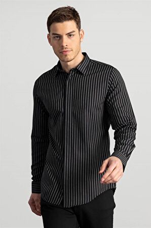 Tudors Slim Fit Dar Kesim Çizgili Oxford Spor Gömlek