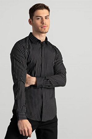 Tudors Slim Fit Dar Kesim Çizgili Oxford Spor Gömlek