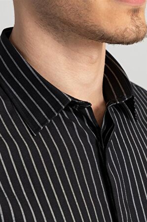 Tudors Slim Fit Dar Kesim Çizgili Oxford Spor Gömlek