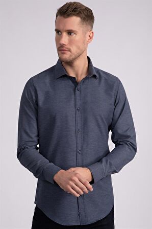 Tudors Slim Fit Dar Kesim Armürlü Erkek Gömlek