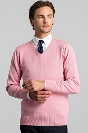 Tudors Slim Fit Dar Kesim V Yaka Pamuklu Erkek Kazak