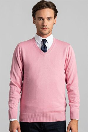 Tudors Slim Fit Dar Kesim V Yaka Pamuklu Erkek Kazak