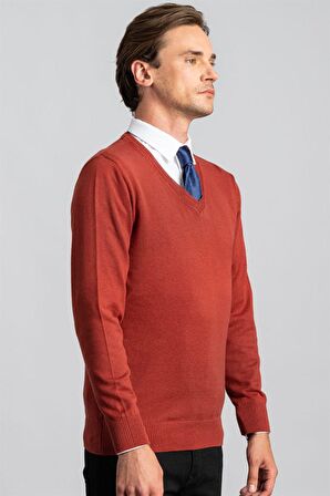 Tudors Slim Fit Dar Kesim V Yaka Pamuklu Erkek Kazak