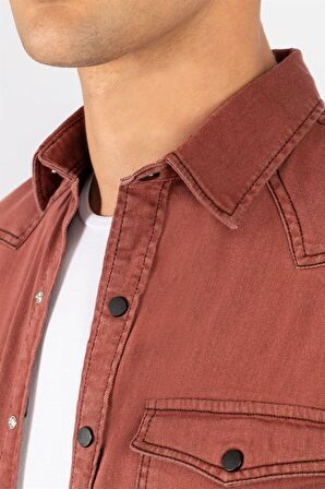 Tudors Slim Fit Dar Kesim Uzun Kol Erkek Kot Gömlek