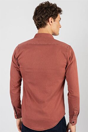 Tudors Slim Fit Dar Kesim Uzun Kol Erkek Kot Gömlek