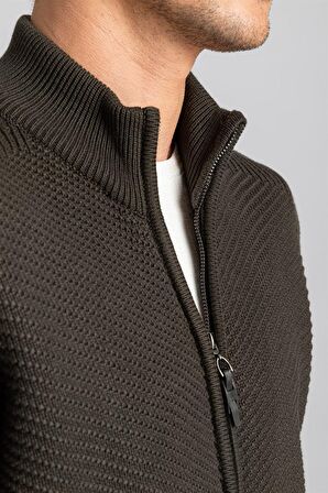 Tudors Slim Fit Dar Kesim Kendinden Desenli Erkek Hırka