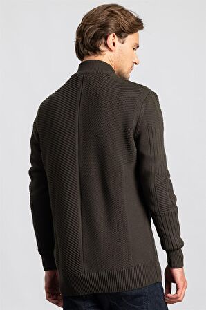 Tudors Slim Fit Dar Kesim Kendinden Desenli Erkek Hırka