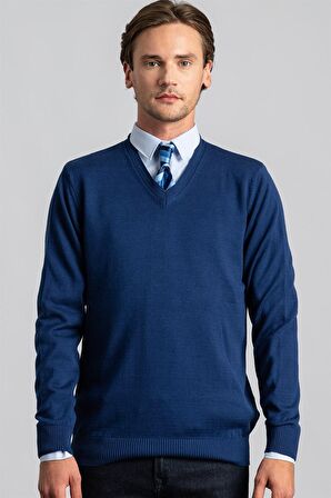 Tudors Slim Fit Dar Kesim V Yaka Pamuklu Erkek Kazak