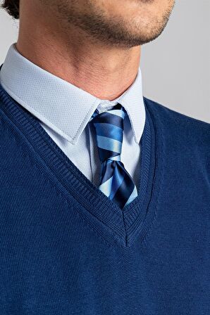 Tudors Slim Fit Dar Kesim V Yaka Pamuklu Erkek Kazak