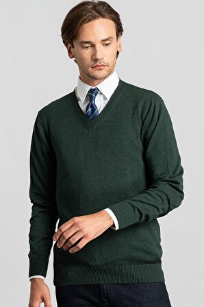 Tudors Slim Fit Dar Kesim V Yaka Pamuklu Erkek Kazak