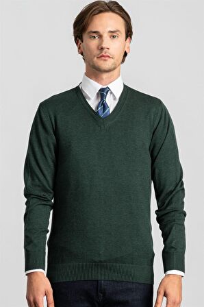 Tudors Slim Fit Dar Kesim V Yaka Pamuklu Erkek Kazak