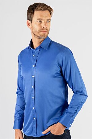 Tudors Modern Slim Fit Düz Saten Erkek Gömlek