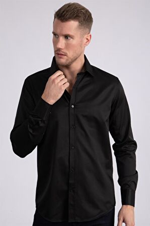 Tudors Modern Slim Fit Düz Saten Erkek Gömlek