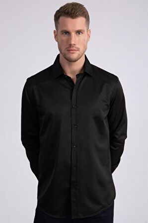 Tudors Modern Slim Fit Düz Saten Erkek Gömlek