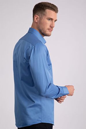 Tudors Modern Slim Fit Düz Saten Erkek Gömlek