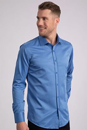 Tudors Modern Slim Fit Düz Saten Erkek Gömlek