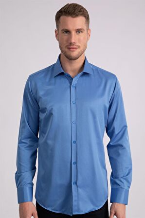 Tudors Modern Slim Fit Düz Saten Erkek Gömlek