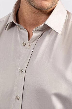 Tudors Modern Slim Fit Düz Saten Erkek Gömlek