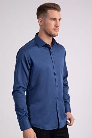 Tudors Modern Slim Fit Düz Saten Erkek Gömlek