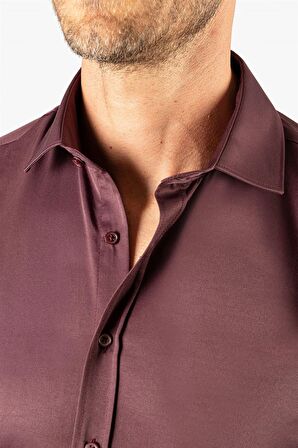 Tudors Modern Slim Fit Düz Saten Erkek Gömlek
