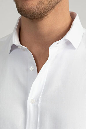 Slim Fit Uzun Kollu Armürlü Erkek Beyaz Gömlek