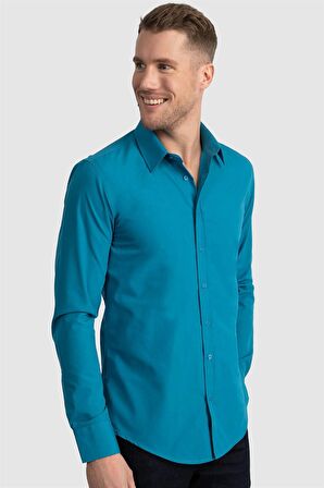 Tudors Slim Fit Dar Kesim Tery Cotton Erkek Gömlek