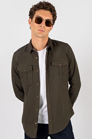 Tudors Slım Fit Yıkamalı Denım Düz Çift Cep Gömlek