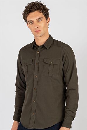 Tudors Slım Fit Yıkamalı Denım Düz Çift Cep Gömlek