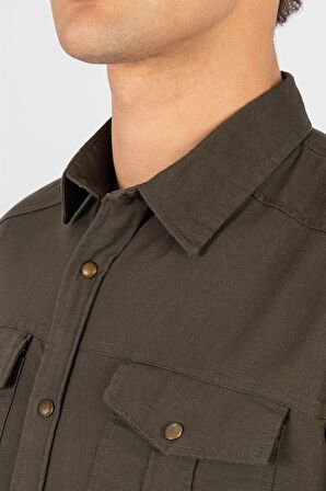 Tudors Slım Fit Yıkamalı Denım Düz Çift Cep Gömlek