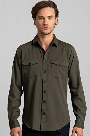 Tudors Slım Fit Düz Cepli Gabardin Erkek Gömlek