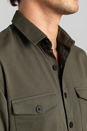 Tudors Slım Fit Düz Cepli Gabardin Erkek Gömlek