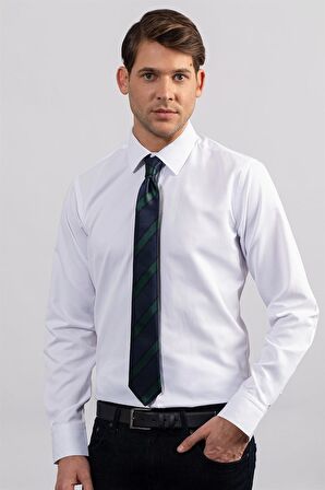 Tudors Modern Slim Fit Kendinden Desenli Düz Beyaz Gömlek
