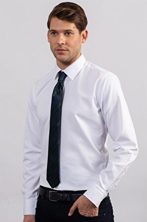 Tudors Modern Slim Fit Kendinden Desenli Düz Beyaz Gömlek