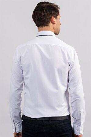 Tudors Modern Slim Fit Kendinden Desenli Düz Beyaz Gömlek